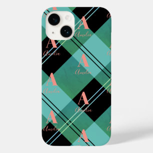 Monogram Naam Plaid Groen Case-Mate iPhone 14 Hoesje