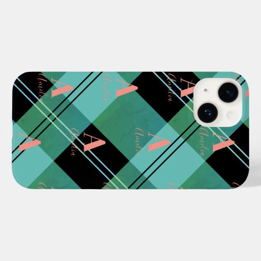 Monogram Naam Plaid Groen Case-Mate iPhone Case (Achterkant (horizontaal))