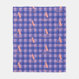 Monogram Naam Plaid Paarse Roze Fleece Deken