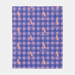 Monogram Naam Plaid Paarse Roze Fleece Deken