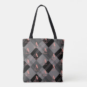 Monogram Naam Plaid Patroon Grijs Zwart Roze Tote Bag (Achterkant)