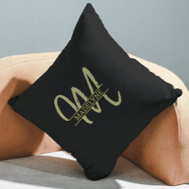 Monogram Naam Plain Minimale Feminine Black & Gold Kussen