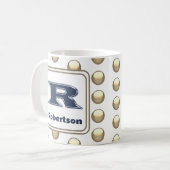 Monogram Naam Polka Dot Bold Blue Initiaal Koffiemok (Voorkant links)
