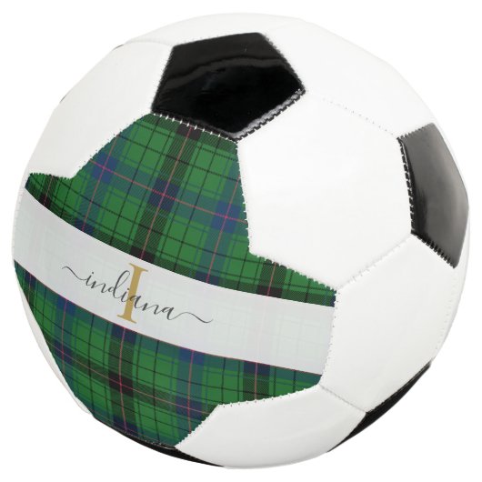 Monogram Naam Pset Typografie Rustisch Tartan Voetbal (Drie kwart)