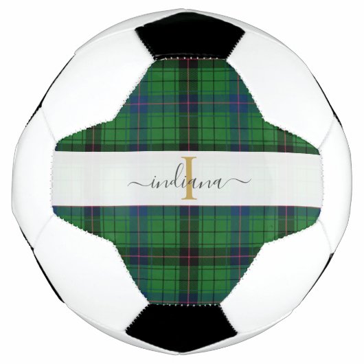 Monogram Naam Pset Typografie Rustisch Tartan Voetbal (Voorkant)
