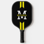 Monogram Naam Racer Gele Streep Pickleball Paddle (Voorkant)