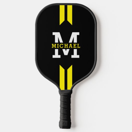 Monogram Naam Racer Gele Streep Pickleball Paddle (Achterkant)