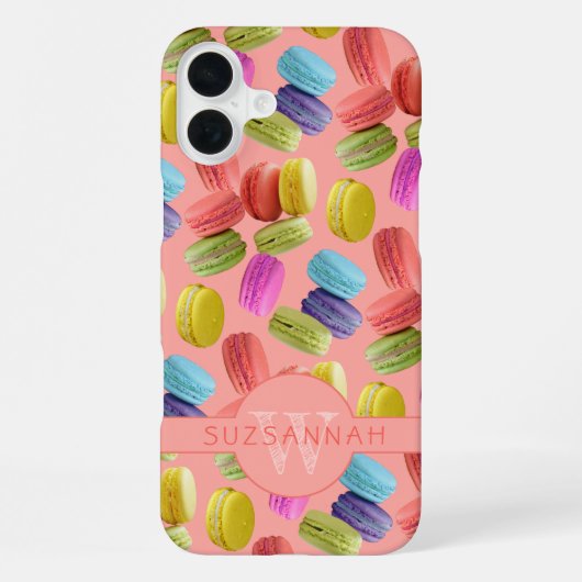 Monogram Naam Rainbow Macaron Cookies Pattern iPhone Hoesje (Achterkant)