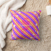 Monogram naam Rainbow Stripe Stars Hearts Girly Kussen (Deken)