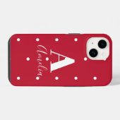 Monogram Naam Red Polka Dots Pattern iPhone Hoesje (Achterkant horizontaal)