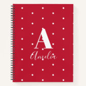 Monogram Naam Red Polka Dots Pattern Notitieboek (Voorkant)