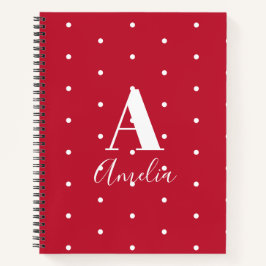 Monogram Naam Red Polka Dots Pattern Notitieboek