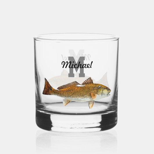 Monogram Naam Redfish Vist Mannen Whisky Glas (Voorkant)