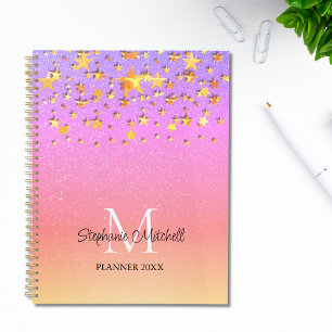 Monogram Naam Regenboog Gouden Sterren Planner