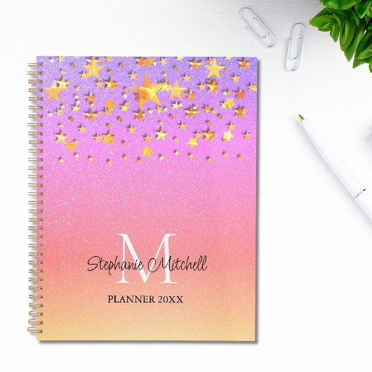 Monogram Naam Regenboog Gouden Sterren Planner