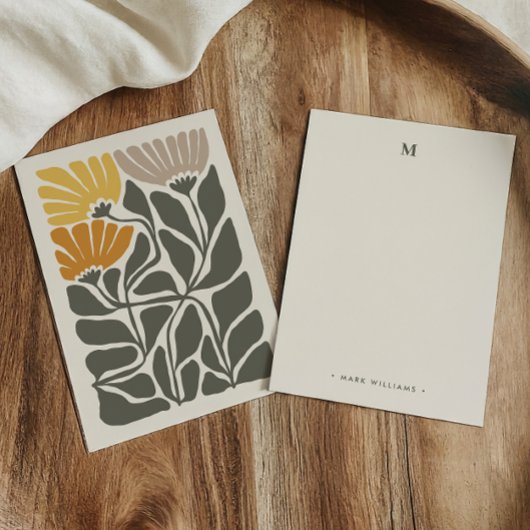 Monogram & Naam Retro -geïnspireerd Bloemen Notitiekaartje