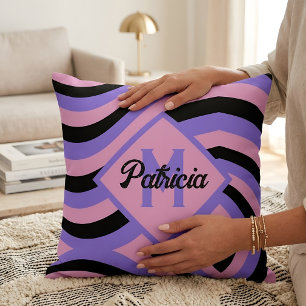 Monogram Naam Retro Psychodelische Golvende Roze P Kussen
