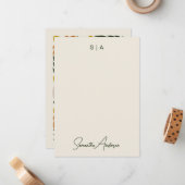 Monogram & naam Retro -stijl aardachtige bloemen Notitiekaartje (Voorkant / Achterkant in situ)