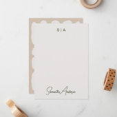 Monogram & naam Retro -stijl aardachtige bloemen Notitiekaartje (Voorkant / Achterkant in situ)