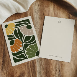 Monogram & Naam Retro Vintage-Stijl Aardse Bloemen Notitiekaartje