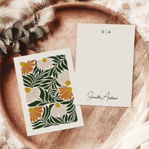 Monogram & Naam Retro Vintage-Stijl Aardse Bloemen Notitiekaartje