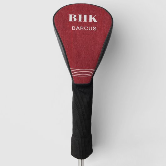 Monogram naam, robijnrode denimprint, driverhoes golfheadcover (Voorkant)