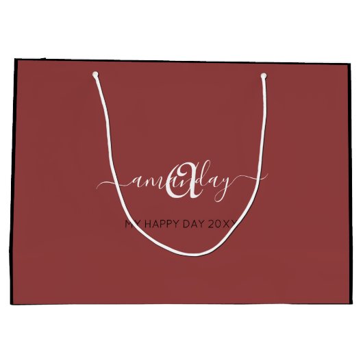 Monogram naam Rode Bean Bridal Sweet16th Wedding Groot Cadeauzakje (Achterkant)