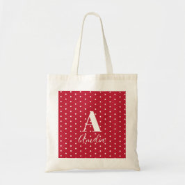 Monogram naam Rode Polka Dots Tote Bag