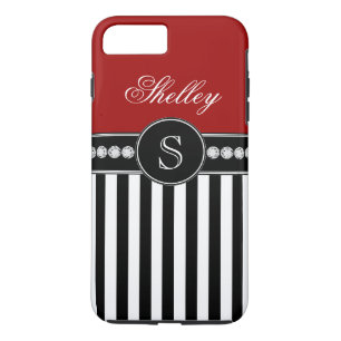 Monogram Naam Rode Zwarte Stripes Patroon Case-Mate iPhone Case