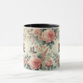 Monogram naam romantische harten roze bloemen mok (Midden)