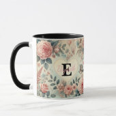 Monogram naam romantische harten roze bloemen mok (Links)