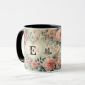 Monogram naam romantische harten roze bloemen mok (Voorkant links)