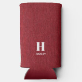 Monogram Naam Rood Denim Print Slim Seltzer Blikjeskoeler (Achterkant)