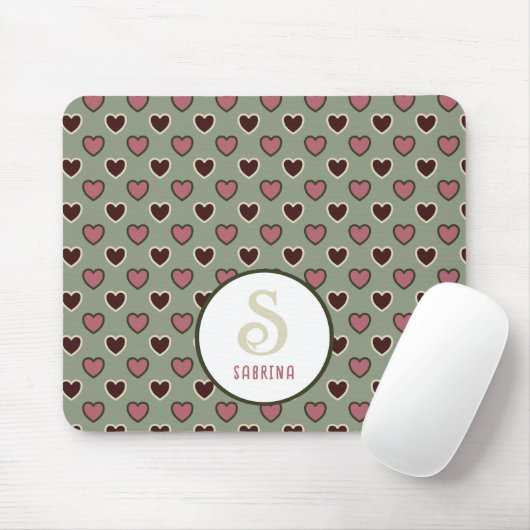 Monogram Naam Rood & Groen Hart Patroonpatroon Mui Muismat (Met muis)
