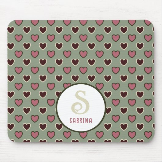 Monogram Naam Rood & Groen Hart Patroonpatroon Mui Muismat (Voorkant)