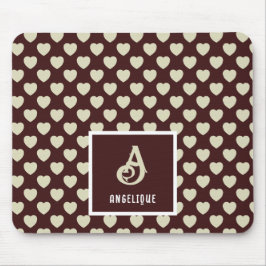 Monogram - Naam Rood & Licht Groen Hearts Patroon Muismat