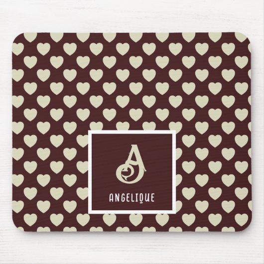 Monogram - Naam Rood & Licht Groen Hearts Patroon Muismat (Voorkant)