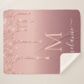 Monogram Naam Roos Blush Sparkle Sherpa Blanket Deken (Voorkant (horizontaal))