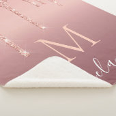Monogram Naam Roos Blush Sparkle Sherpa Blanket Sherpa Deken (3/4)