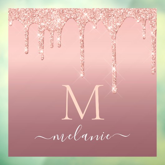 Monogram Naam Roos Blush Sparkle Window Cling Raamsticker (Vel 3)
