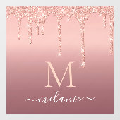 Monogram Naam Roos Blush Sparkle Window Cling Raamsticker (Vel)