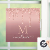 Monogram Naam Roos Blush Sparkle Window Cling Raamsticker (Huis)