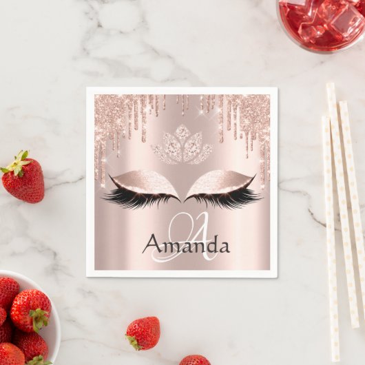 Monogram Naam Roos Glitter Drips Spark Diamond Servet (Insitu)