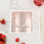 Monogram Naam Roos Glitter Drips Spark Sweet 16th Servet (Insitu)