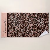 Monogram naam Roos Gold Black Leopard Print Strandlaken (Voorkant)