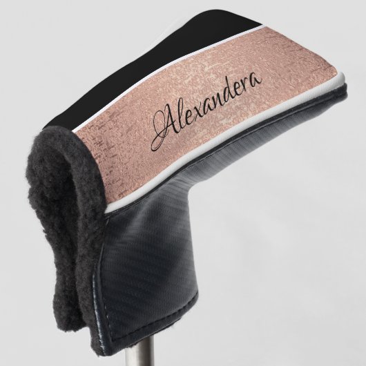Monogram naam Roos Gold Black White Script Golfheadcover (3/4 voorkant)