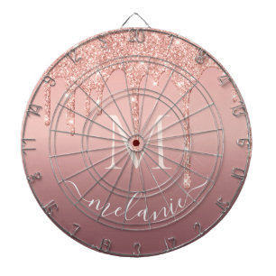 Monogram Naam Roos Gold Blush Glitter Dart Board Dartbord