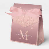 Monogram Naam Roos Gold Blush Glitter Favor Box Bedankdoosjes (Voorkant Zijde)