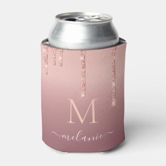 Monogram Naam Roos Gold Blush Glitter Koelbox Blikjeskoeler (Blikje Voorkant)