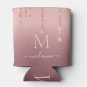 Monogram Naam Roos Gold Blush Glitter Koelbox Blikjeskoeler (Achterkant)